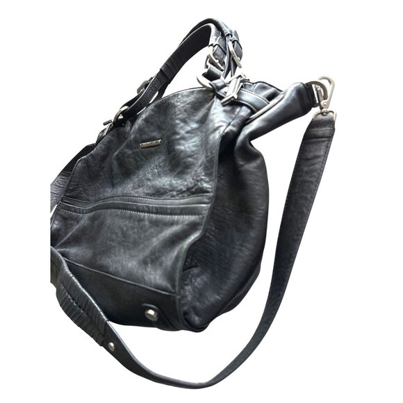 Rachel Zoe Black Faux Leather Shoulder Bag Removable Strap Silver Hardware Ziip - Picture 4 of 11